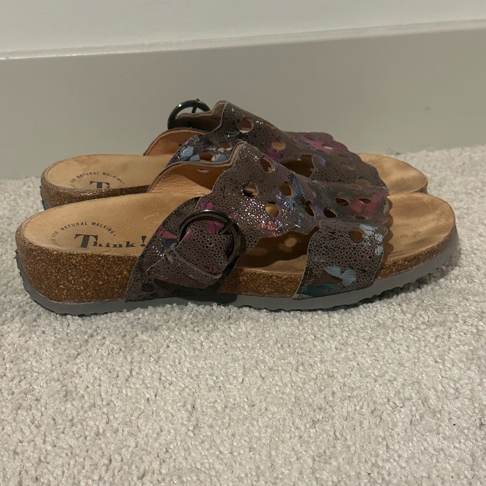 Think Women’s Multi Colored Slip On Leather Sandals Size 39=8